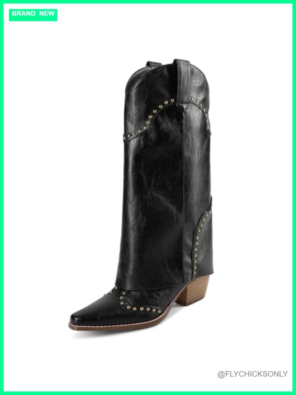 Faux Leather Knee High Shark Boots Pointed Toe Chunky Block Heel Slip On